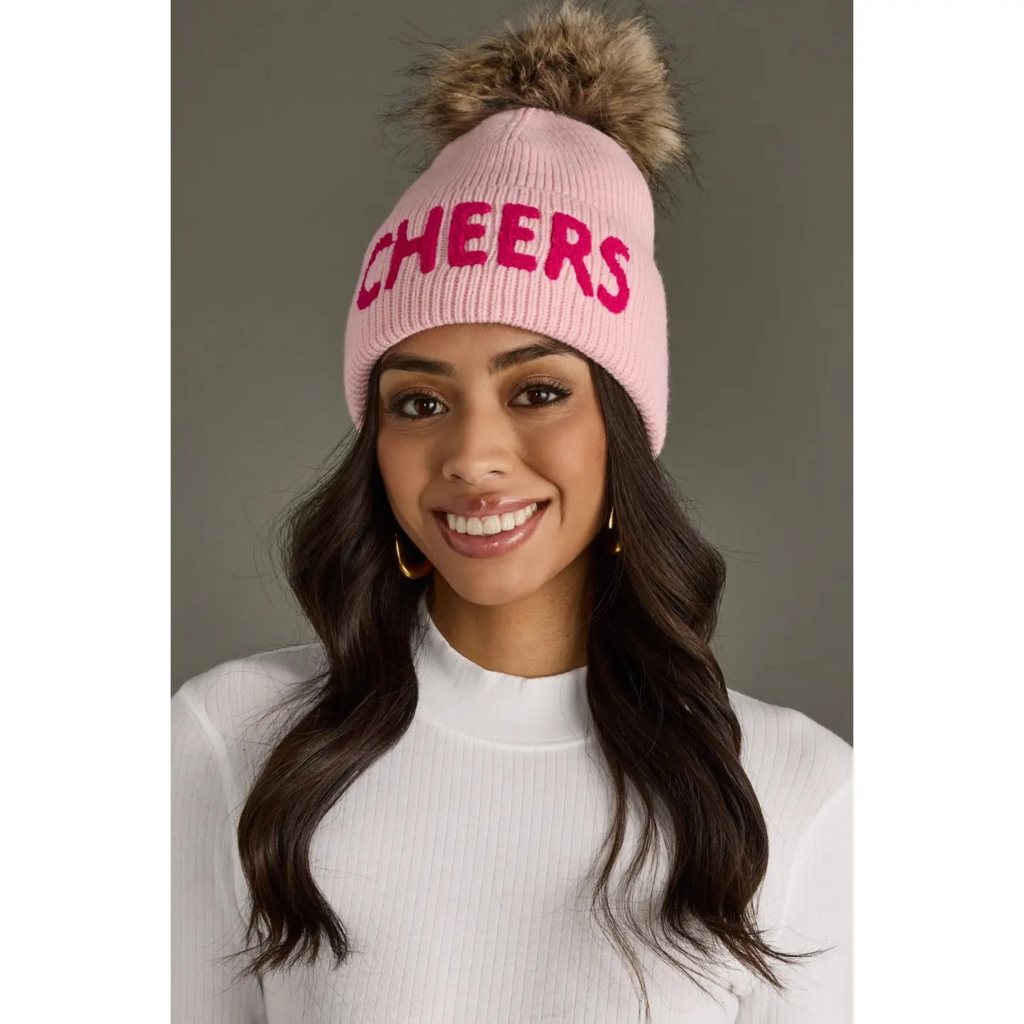 pink cheers knit pom hat