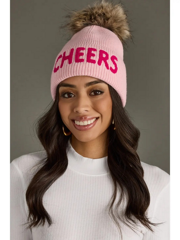 pink cheers knit pom hat