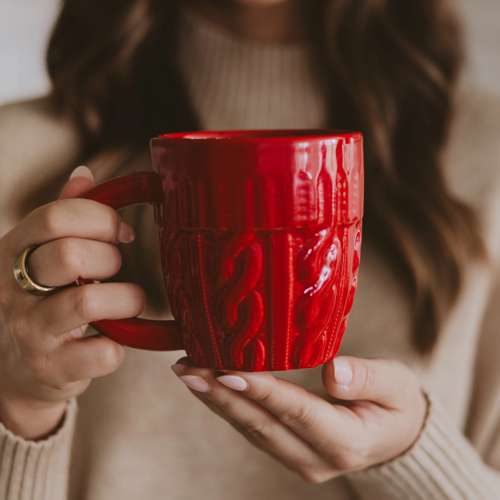red sweater mug