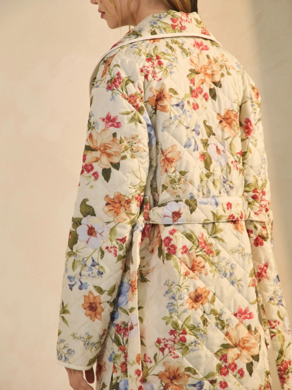 Quilted Floral Coat with Belt