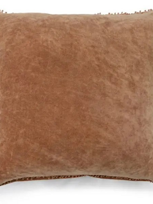 Fawn Velvet Pillow with Poms - 22"x22