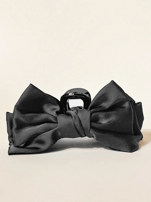 black satin bow hair claw