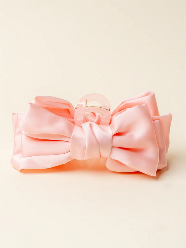 pink satin bow hair claw
