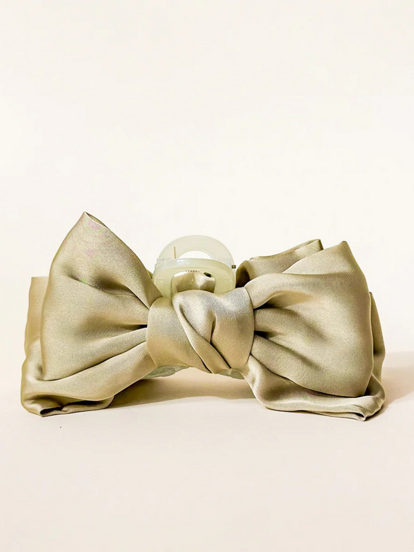 sage green satin bow hair claw