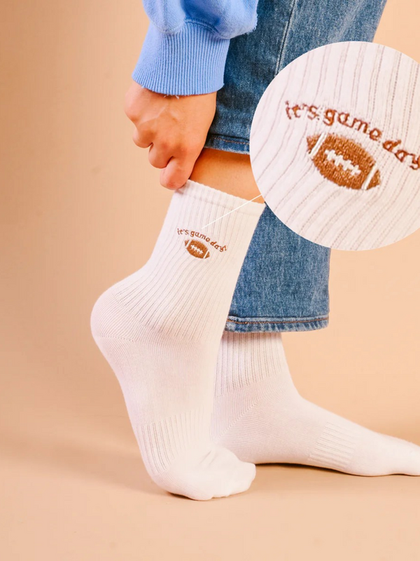 game day embroidered crew socks