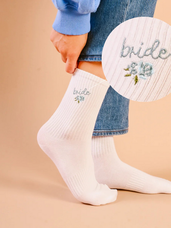 bride embroidered crew socks