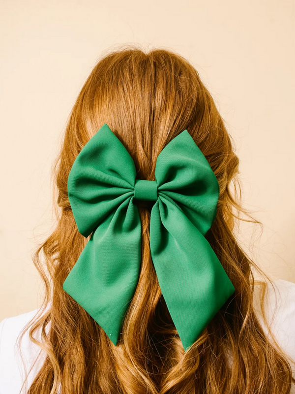 green hair bow clip
