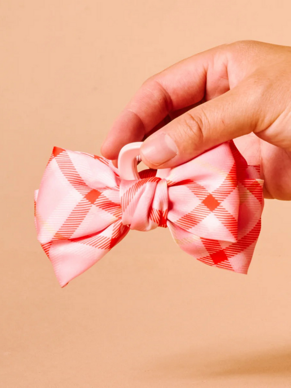 festive plaid mini satin bow clip
