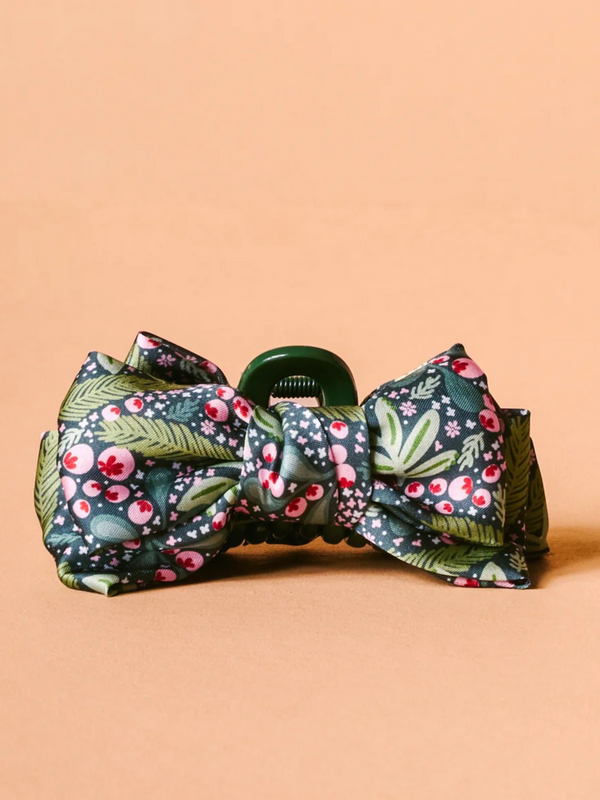 holly sprig mini satin bow clip