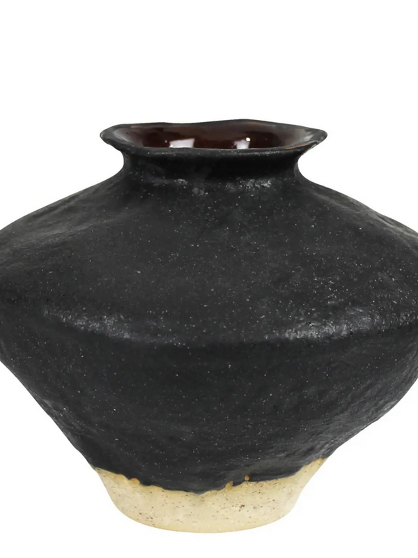 Vase with Natural Base, Ceramic, Black