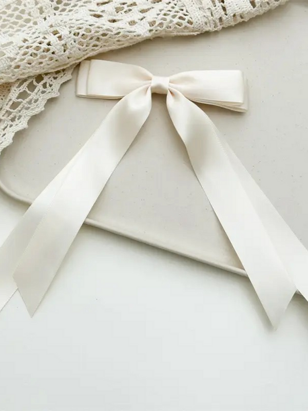ivory double bow long ribbon barrette clip