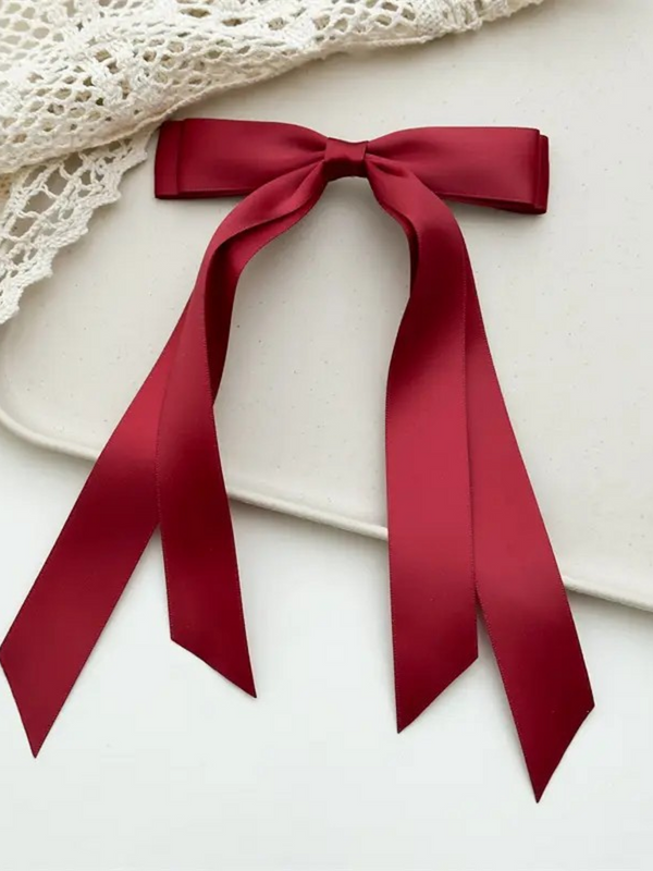 maroon double bow long ribbon barrette clip