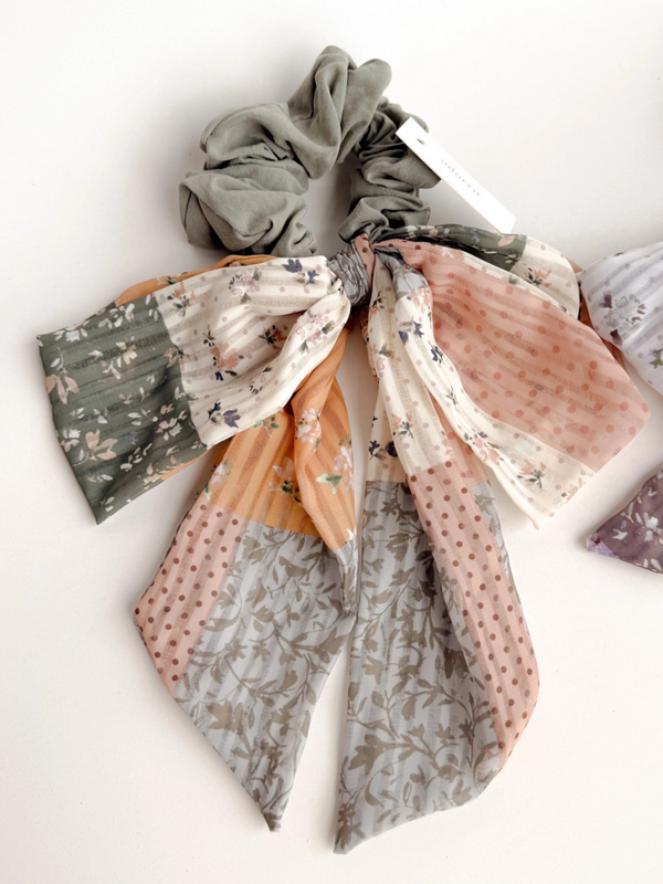 orange tone Patchwork Scrunchie and Scrunchie Bow Scarf