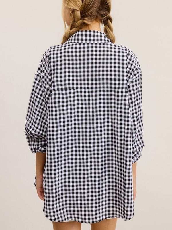 Black Gingham Oversized Button-Down