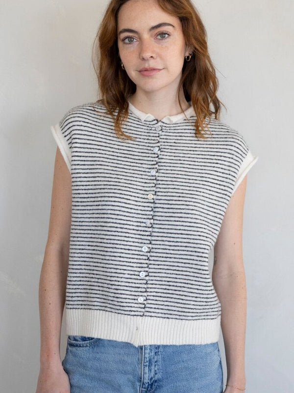 ivory and black striped piper vest cardigan