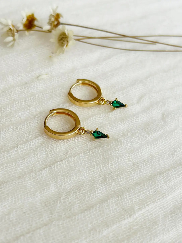 dainty emerald charm huggie hoops
