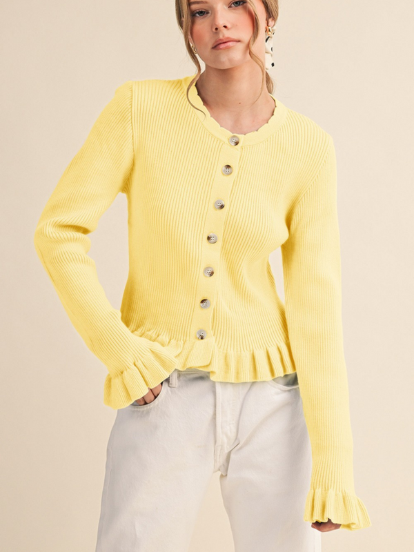 Butter Ruffle Hem Ribbed Cardigan