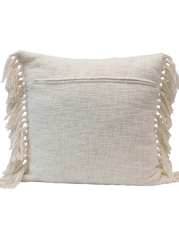 20" cotton bend pillow with fringe in cream