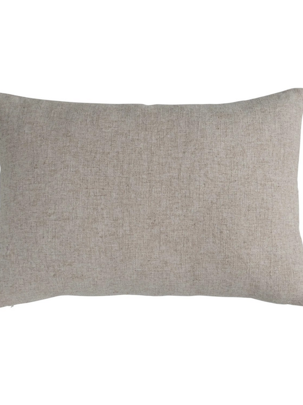 24"L x 16"H Hand-Embroidered Linen Blend Printed Lumbar Pillow