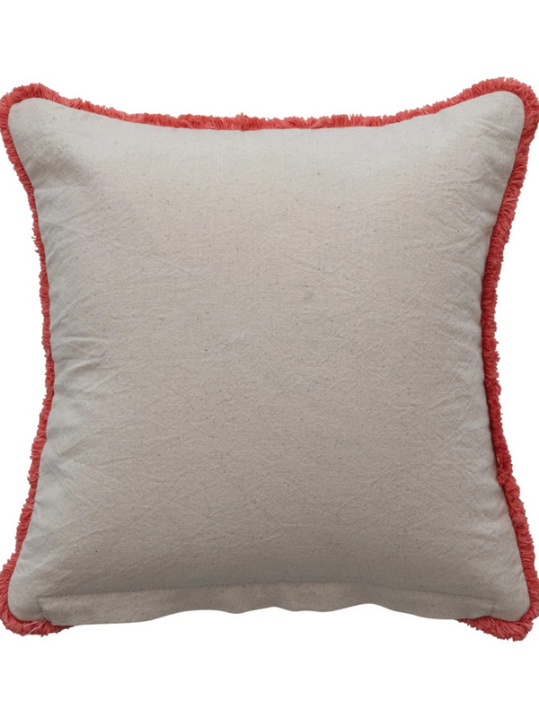 Cotton Slub Pillow with Flowers, Embroidery & Eyelash Fringe