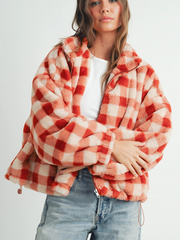 Rust drop shoulder plaid jacket