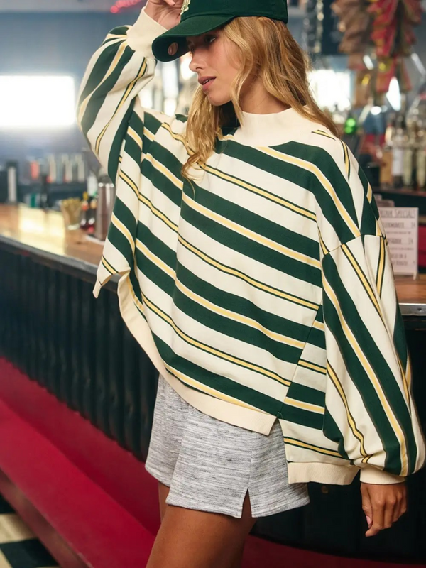 green striped oversized crewneck top