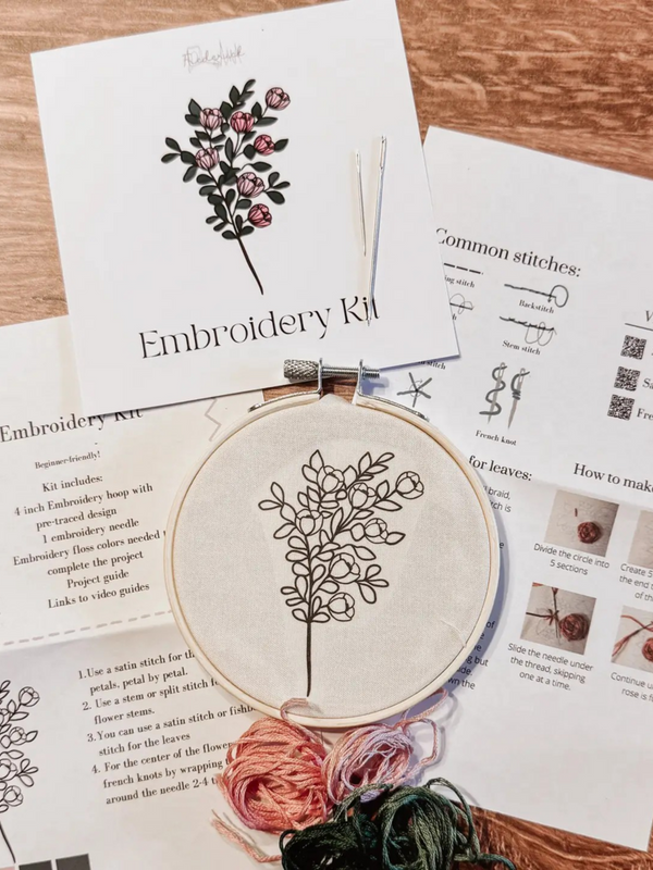 pink flowers embroidery kit