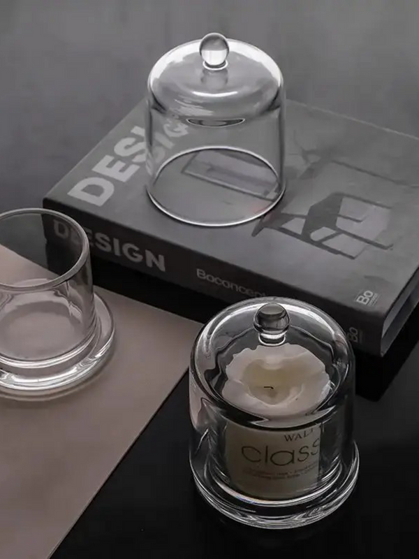 large glass candle holder with glass lid