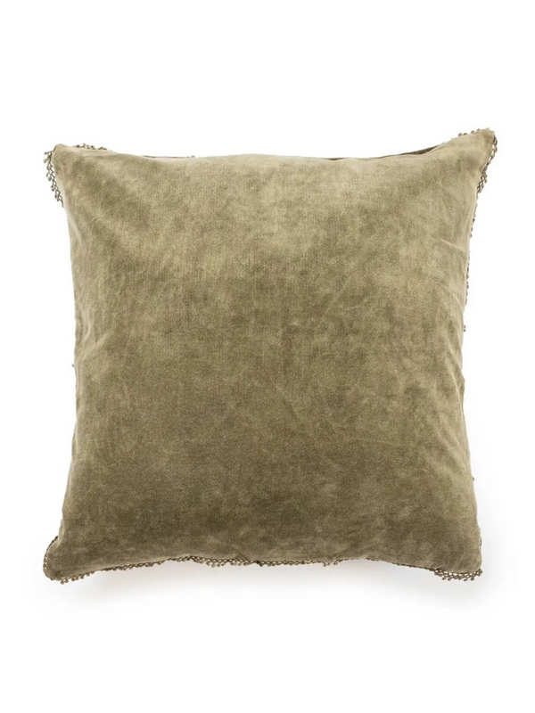 Moss Velvet Pillow with Poms - 22"x22