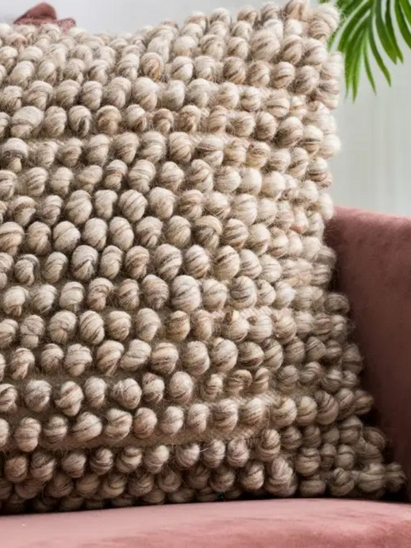 20x20 beige hand woven pillow