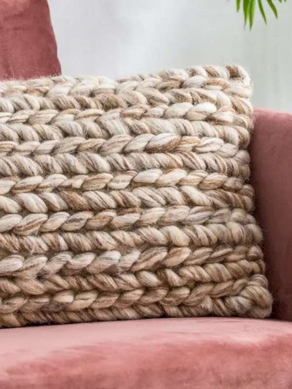 14x24 beige hand woven pillow