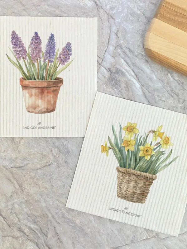 Potted Daffodils & Hyacinths Dish cloth Set