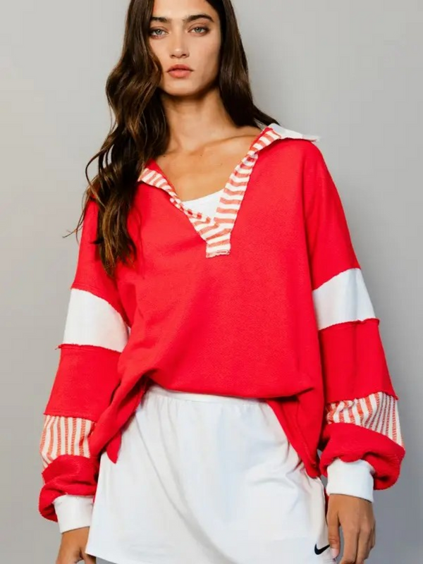 red & ivory loose fit top