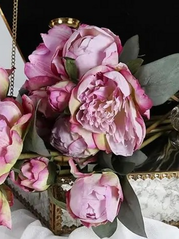 12" silk peony floral bouquet in purple