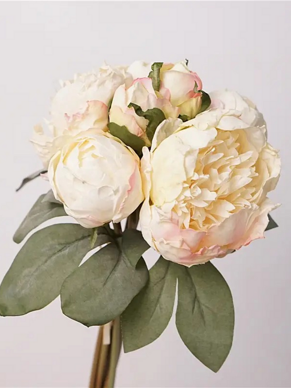 12" silk peony floral bouquet in white