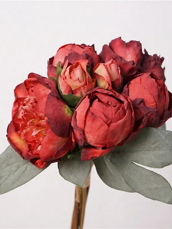 12" silk peony floral bouquet in red