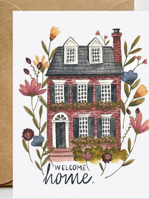 painted floral and brick housewarming greeting card