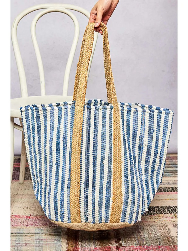 ivory and denim tote bag