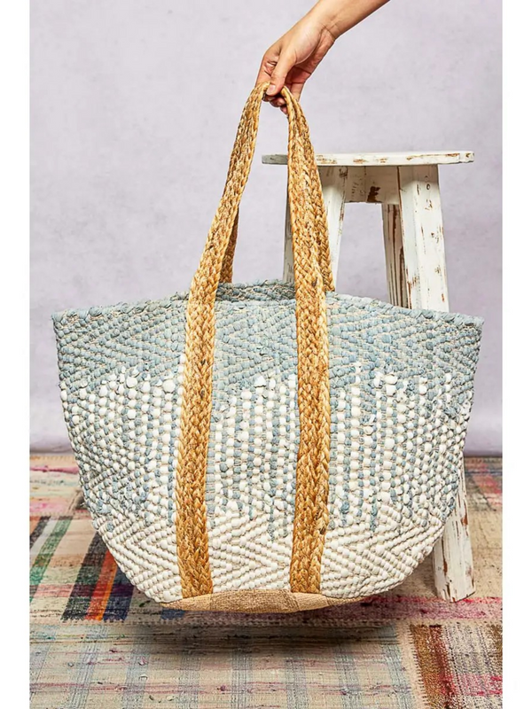 ivory and sky tote bag