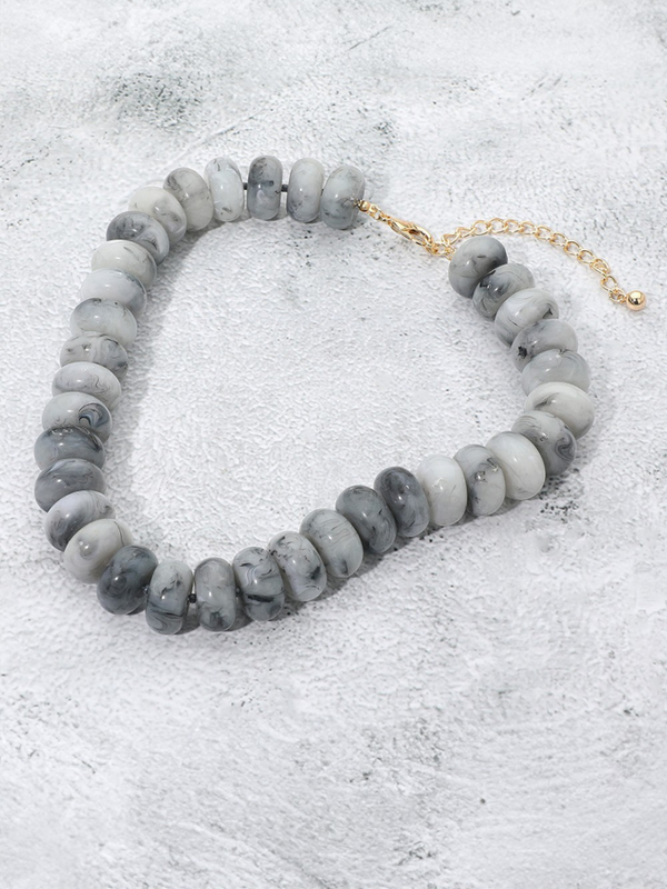 gray marbled chunky resin disc statement necklace