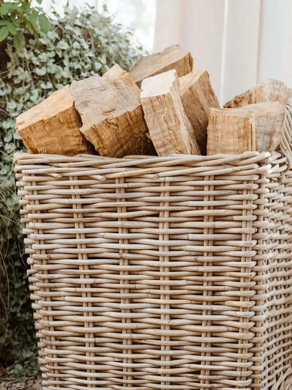 rattan square storage basket on wheels 19" high