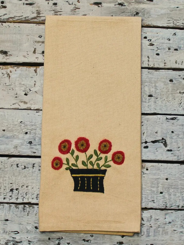 folk flower basket nutmeg towel