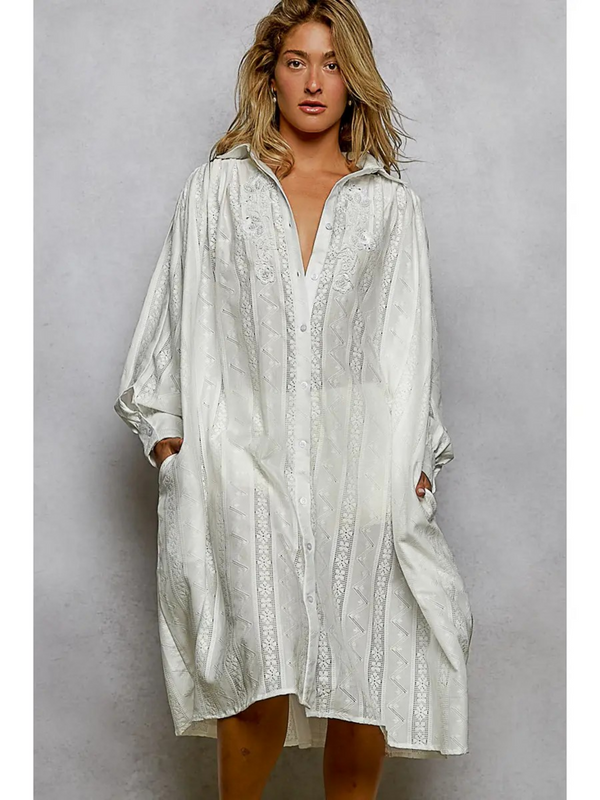 ivory balloon sleeve maxi shirt dress