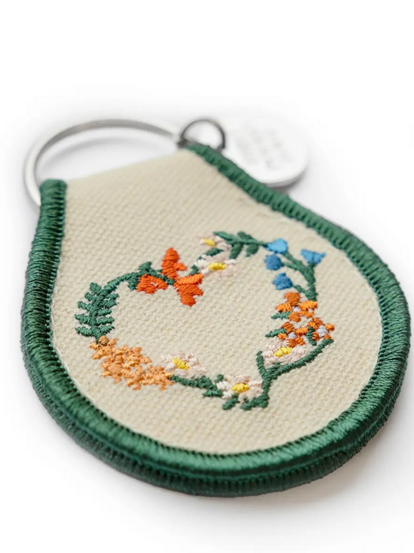 floral wreath heart patch keychain