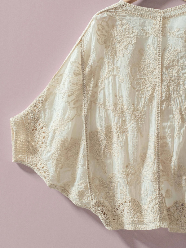 floral embroidered lace button front top