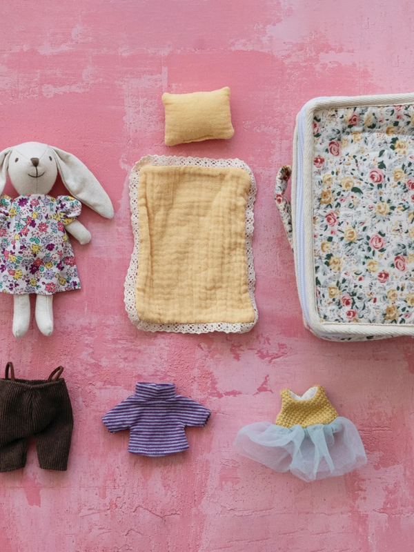 Fabric Suitcase Bed With Plush Bunny & Outfits