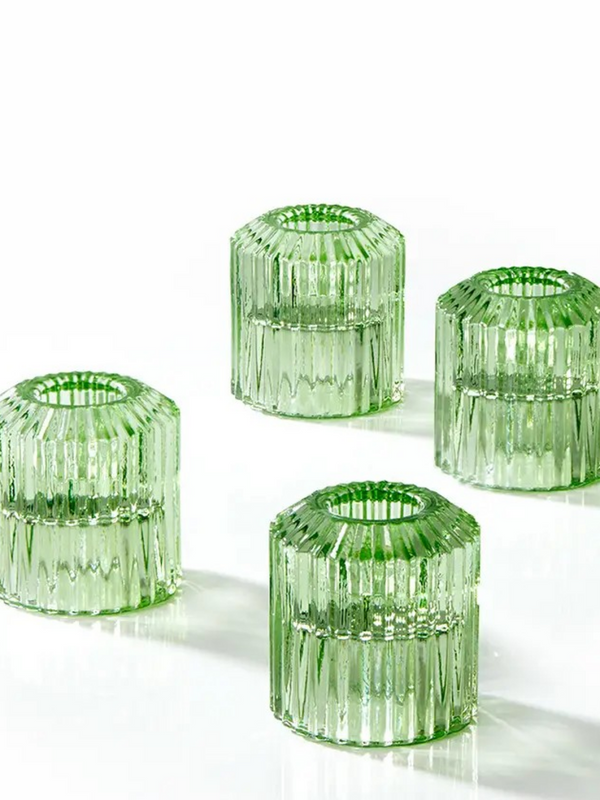 Green Pleated Glass Tea Light Holder