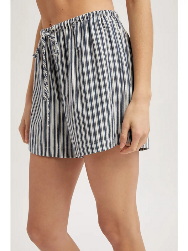 dark navy & cream striped drawstring shorts