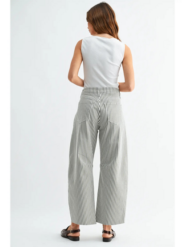 olive stripe barrel jeans