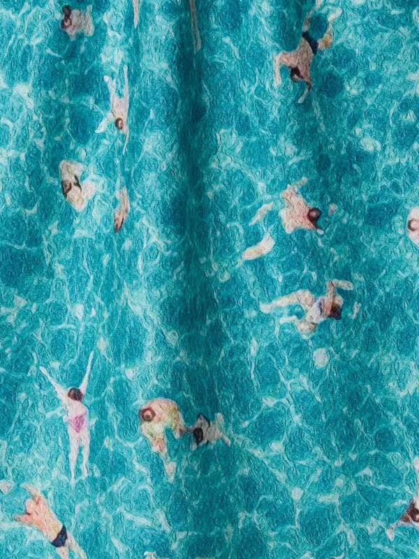 swimming crowd tea towel